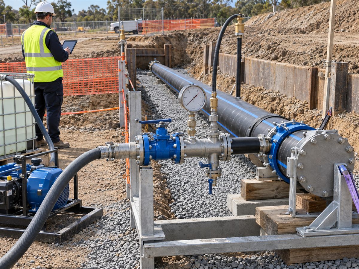 Hydrostatic pressure testing of an installed 500 mm HDPE water main