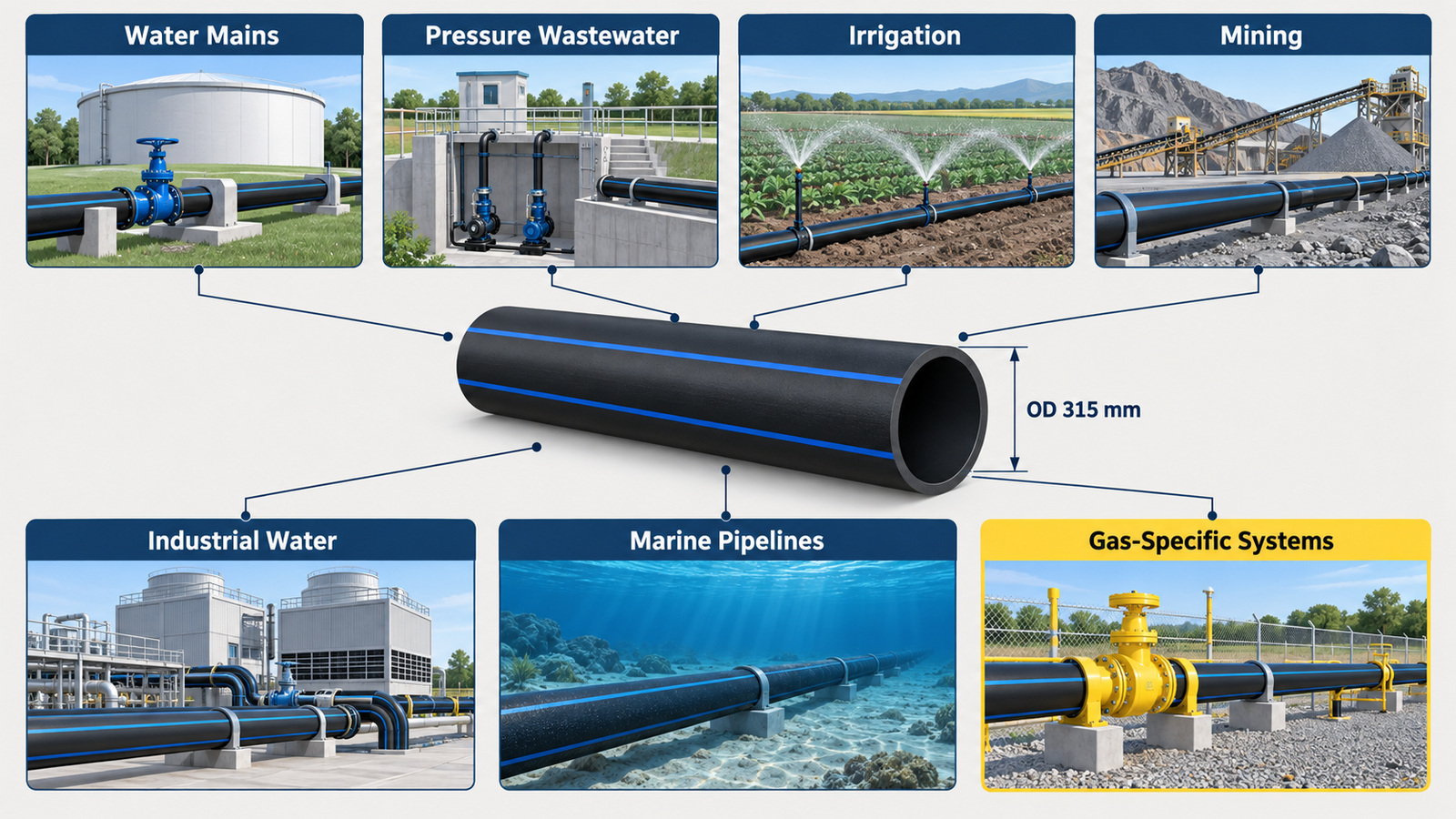 Project types that commonly use 315 mm HDPE pipe